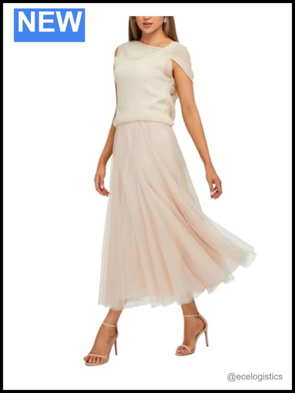 Women's Double Layer A-Line Maxi Tulle Skirt for Party Prom Wedding Ivory